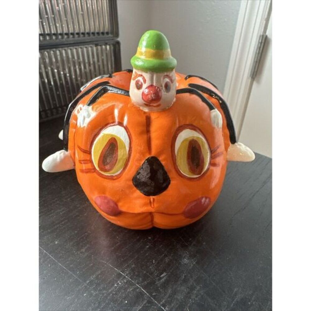 Vintage HALLOWEEN‎ JACK O LANTERN Pumpkin Spider Ceramic Figurine 80's
